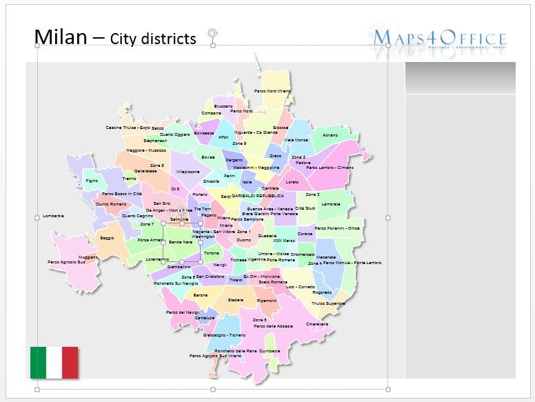 मिलान का नक्शा जिलों