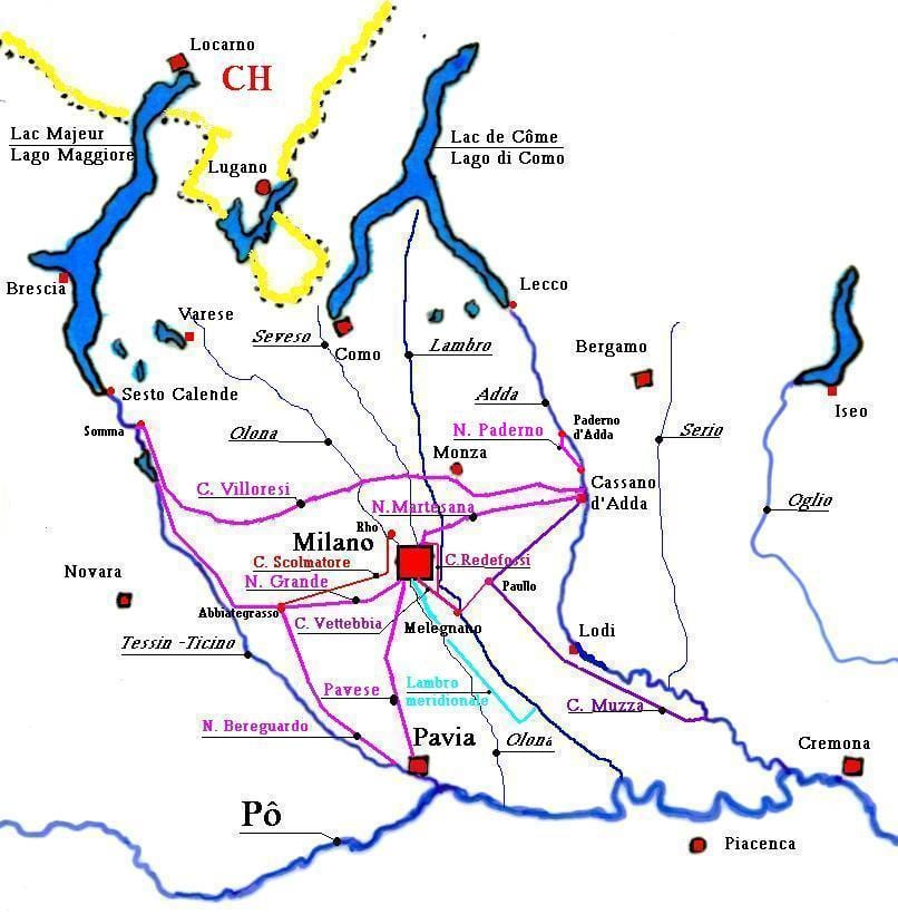 मिलान का नक्शा navigli जिला