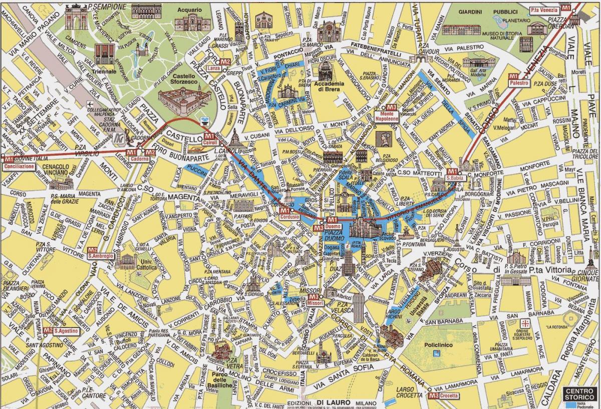 मिलान शहर के नक्शे के साथ आकर्षण